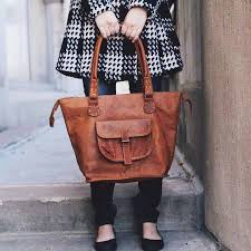 Noonday Collection | Genuine Leather Brown Boho Shoulder Tote Bag - Picture 12 of 12